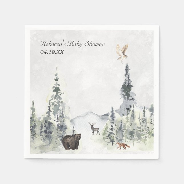 Woodland Forest Baby Shower Personalised Napkin (Front)