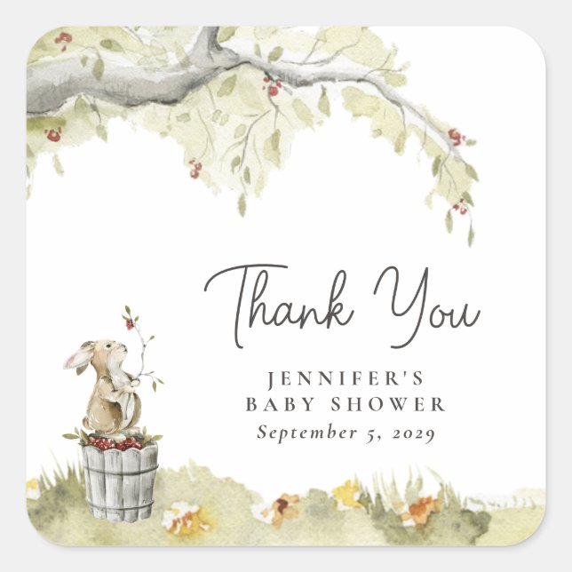 Woodland Forest Baby Shower Thank You Square Sticker (Front)