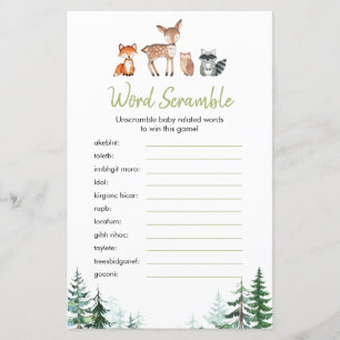 Woodland Forest Baby Shower Word Scramble Game