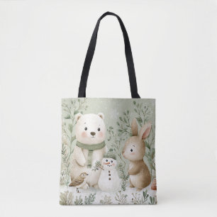 Woodland Forest Bear Bunny Snowman Tote Bag