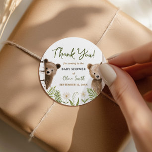 Woodland Forest Bear Twin Thank You Baby Shower Classic Round Sticker