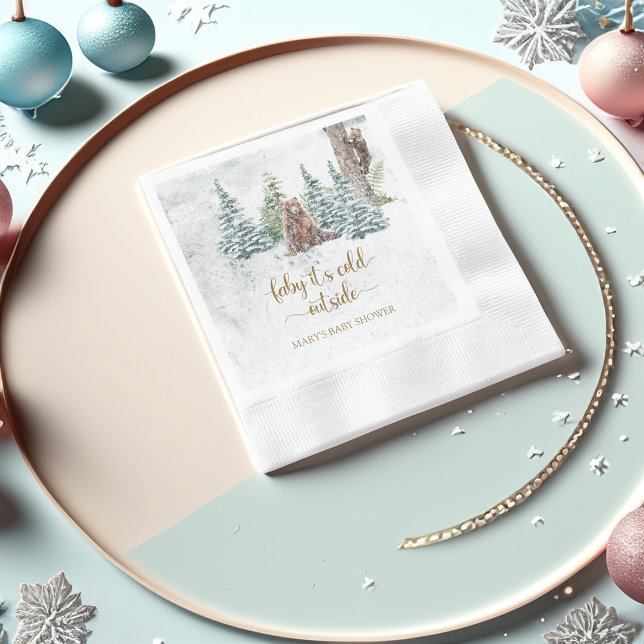 Woodland forest bear winter baby shower napkin (Creator Uploaded)