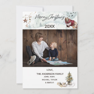 Woodland Forest Bear with Photo Merry Christmas Holiday Card