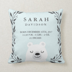 Woodland Forest Birth Stats- Bear Nursery Pillow