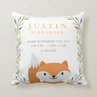 Woodland Forest Birth Stats- Fox Nursery Pillow