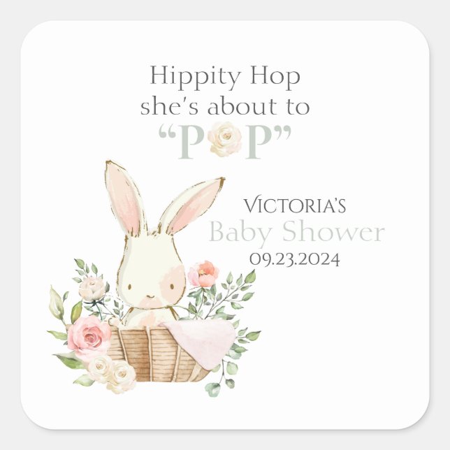 Woodland Forest Bunny Rabbit Floral Green Square Sticker (Front)