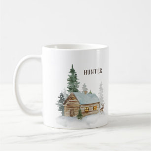 Woodland Forest Cabin with Deer Personalised Coffee Mug