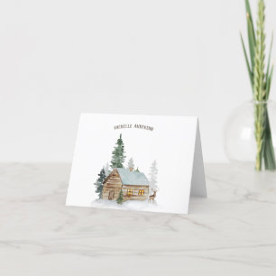Woodland Forest Cabin with Deer Personalised Thank You Card