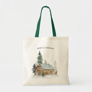 Woodland Forest Cabin with Deer Personalised Tote Bag