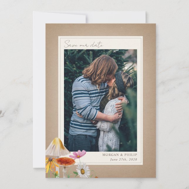 Woodland Forest Cardstock Wedding Photo Save The Date (Front)
