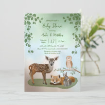 Woodland Forest Creatures Baby Shower Invitation