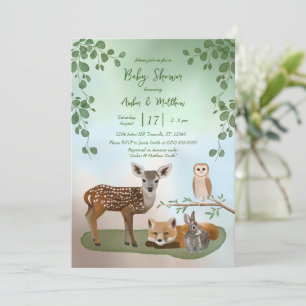 Woodland Forest Creatures Baby Shower Invitation