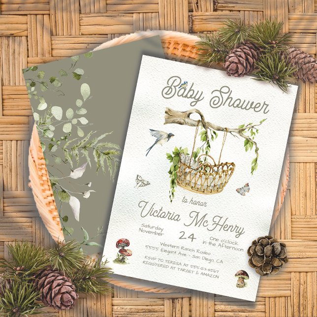 Woodland Forest Crib Cradle Boho Baby Shower Invitation (Creator Uploaded)
