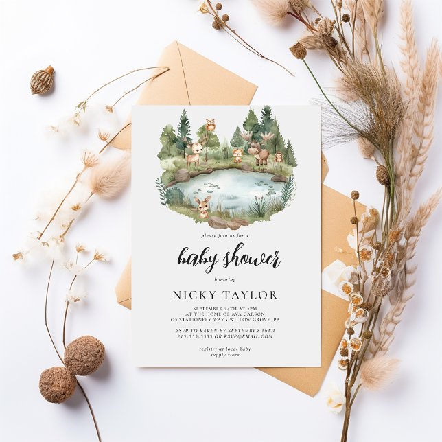 Woodland Forest Cute Animal Baby Shower Invitation (Creator Uploaded)