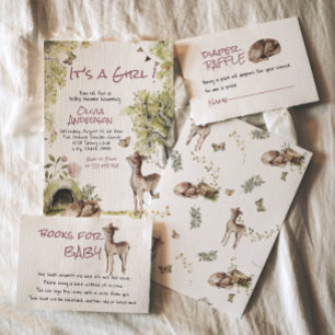 Woodland Forest Cute Deer Animals Girl Baby Shower Invitation