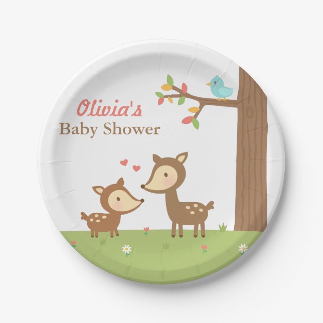 Woodland Forest Deer Baby Shower Party Supplies Paper Plate (Front)