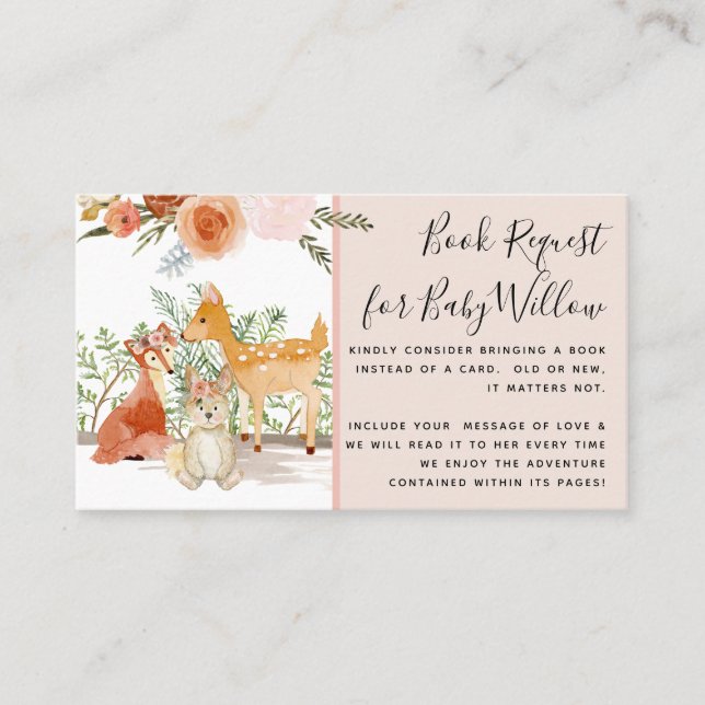 Woodland Forest Deer Bear Floral Baby Shower Books Business Card (Front)