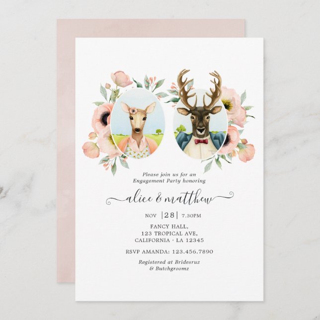 Woodland Forest Deer Boho Funny Engagement Party Invitation (Front/Back)