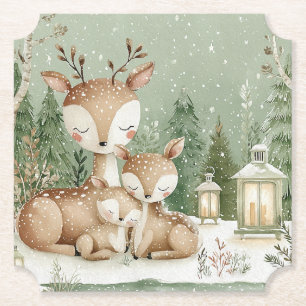 Woodland Forest Deer Family Paper Coaster