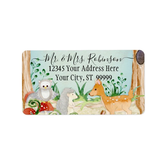 Woodland Forest Deer Fox Owl Animal Foliage Blue Label (Front)