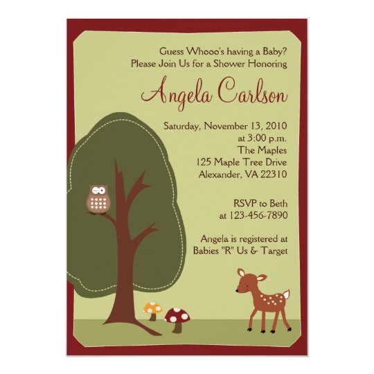 Woodland Forest Deer Owl Baby Shower Invitation