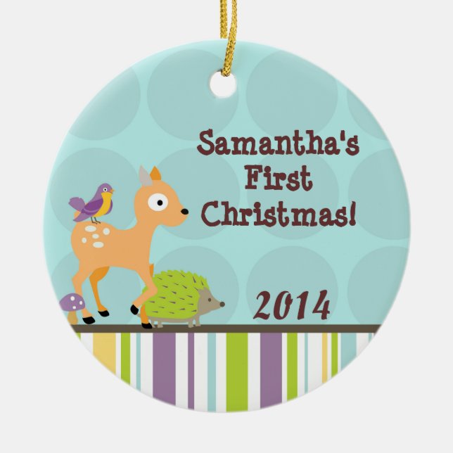 Woodland Forest Deer Personalised Name Ornament (Front)