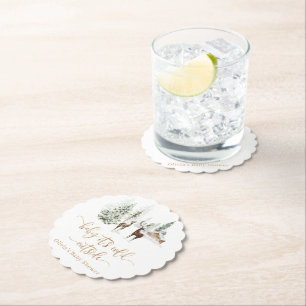 Woodland forest deer winter baby shower  paper coaster