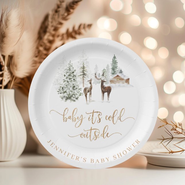 Woodland forest deer winter baby shower paper plate (Creator Uploaded)