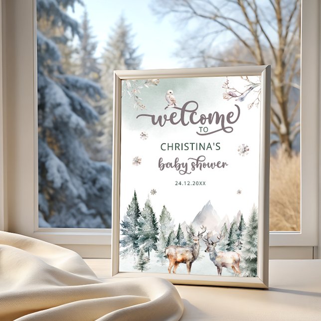 Woodland Forest Deer Winter Baby Shower Welcome Poster (Creator Uploaded)