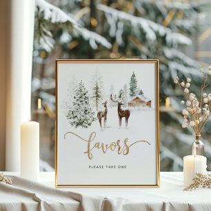 Woodland forest deer Winter favours Poster