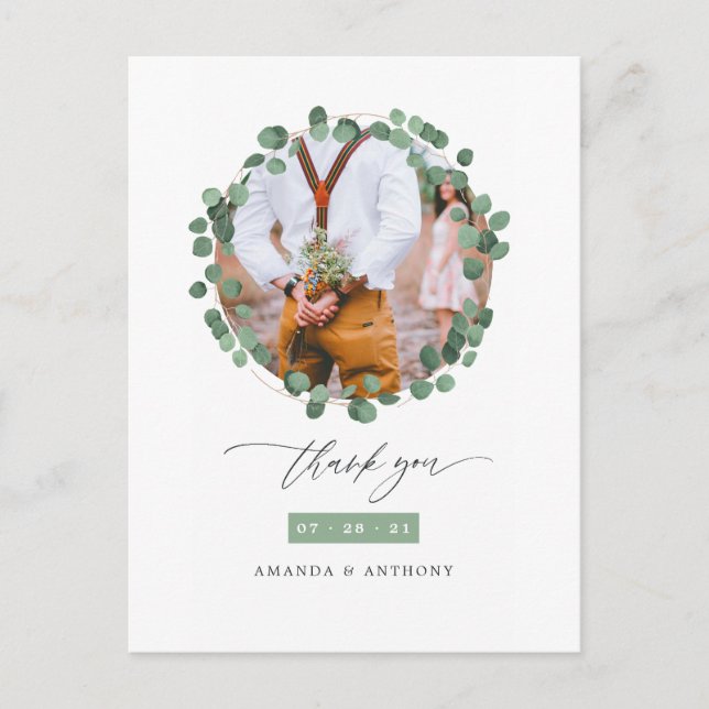 Woodland Forest Eucalyptus Wedding Thank You Postcard (Front)