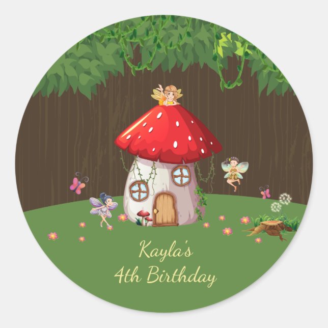 Woodland Forest, Fairy Birthday Classic Round Sticker (Front)