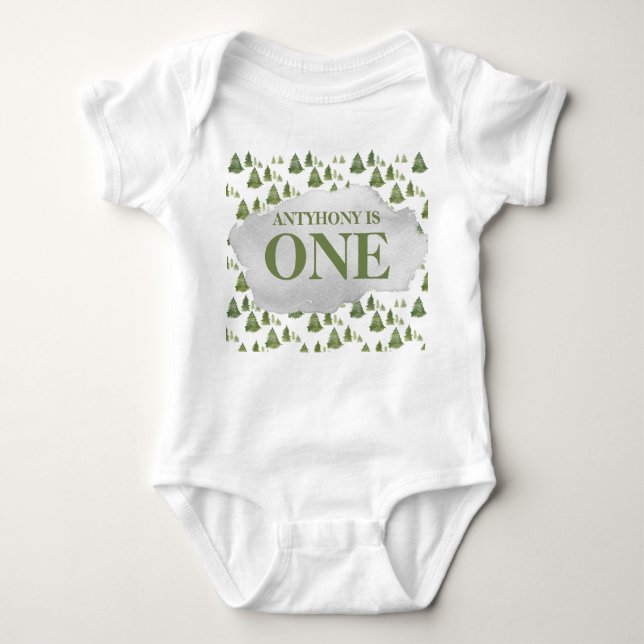 Woodland Forest First Birthday Baby Bodysuit (Front)
