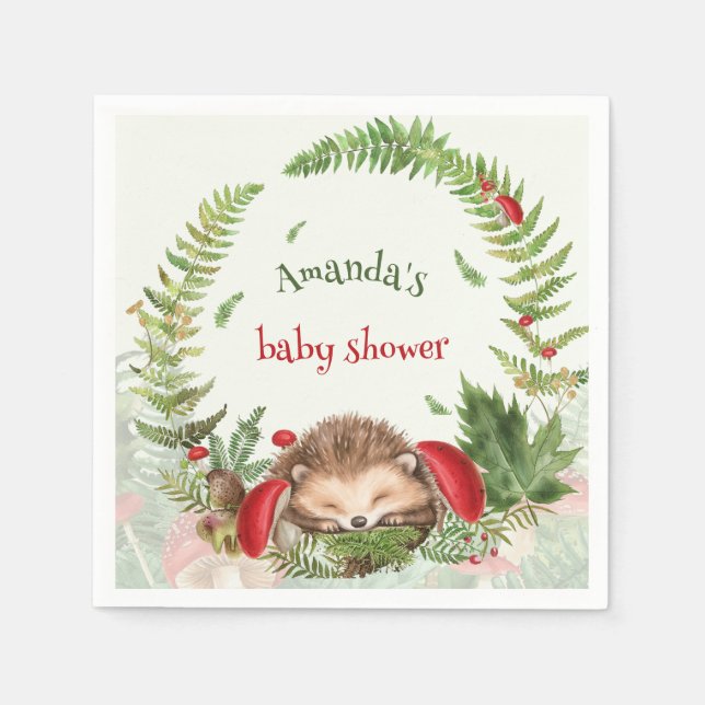 Woodland forest floral baby hedgehog baby shower  napkin (Front)