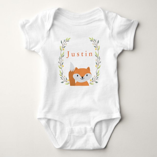 Woodland Forest Fox Baby Onsie Bodysuit (Front)