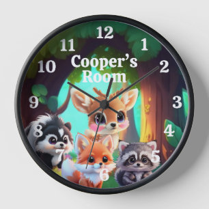 Woodland forest friend fox deer skunk racoon  clock