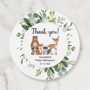 Woodland forest friends animals birthday thank you favour tags