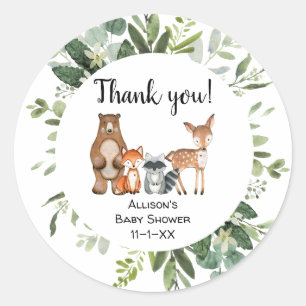 Woodland forest friends animals favour thank you classic round sticker