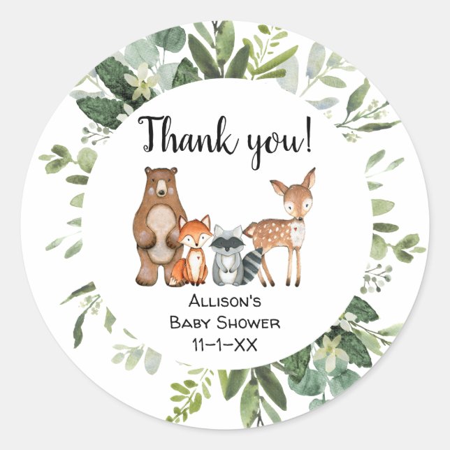 Woodland forest friends animals favour thank you classic round sticker (Front)
