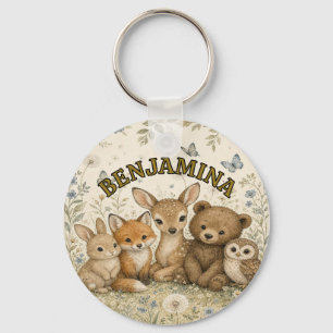 Woodland Forest Friends Custom Nature Inspired Key Ring