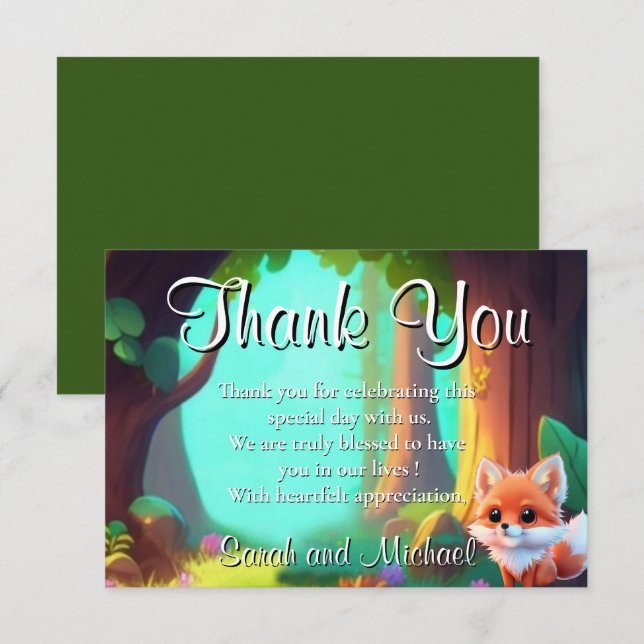 Woodland forest friends cute baby fox thank you card (Front/Back)