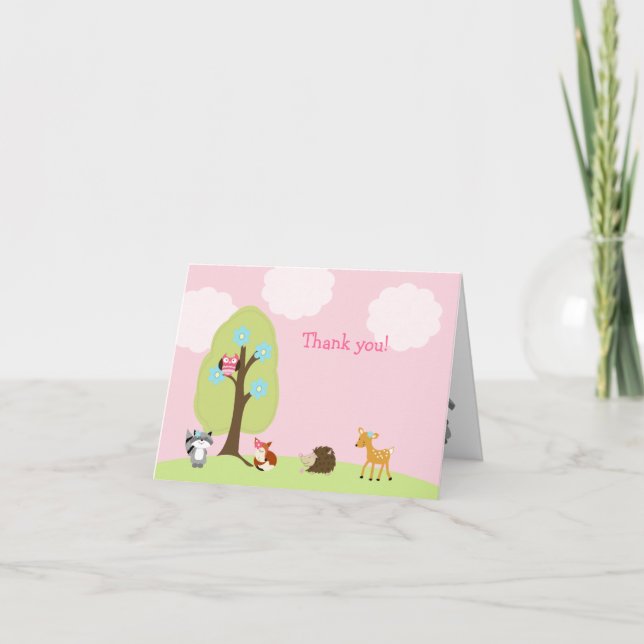 Woodland Forest Friends Folded Thank you Note Card (Front)
