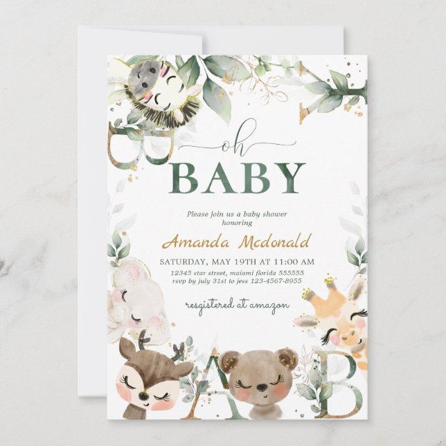 Woodland forest friends oh baby shower Invitation (Front)