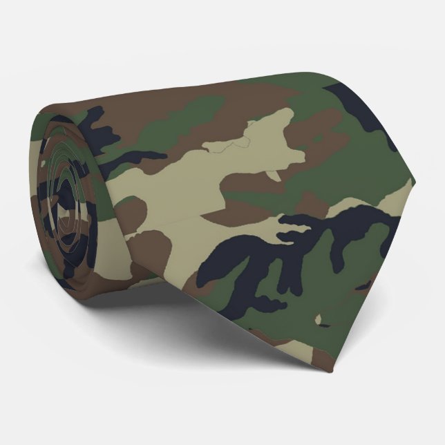 Woodland Forest Green Camouflage Pattern Tie (Rolled)