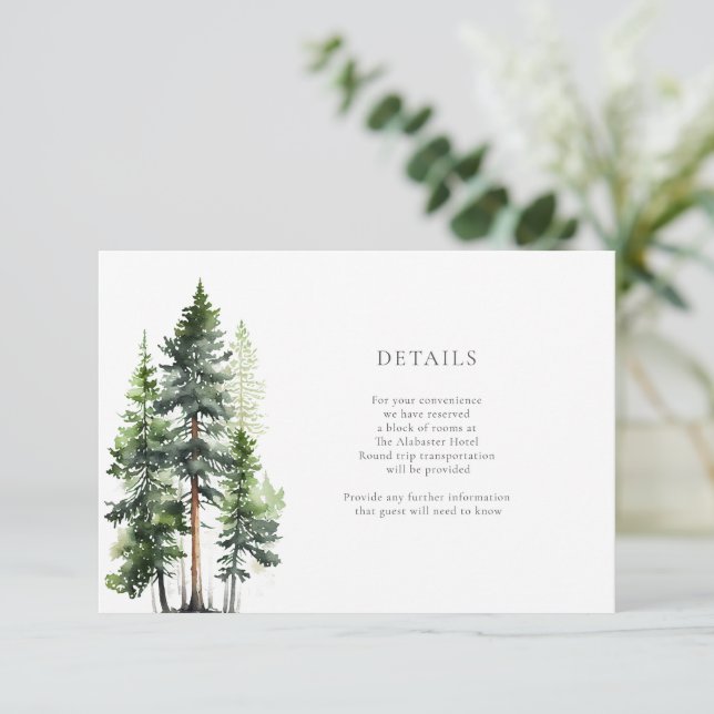Woodland Forest Green Pines Wedding Details Enclosure Card (Standing Front)