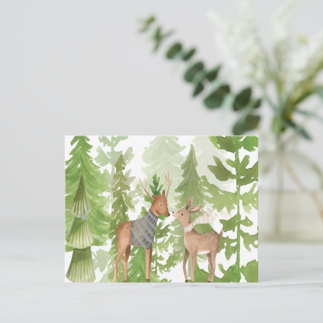 Woodland Forest Greenery Baby Deer Pine Postcard (Standing Front)