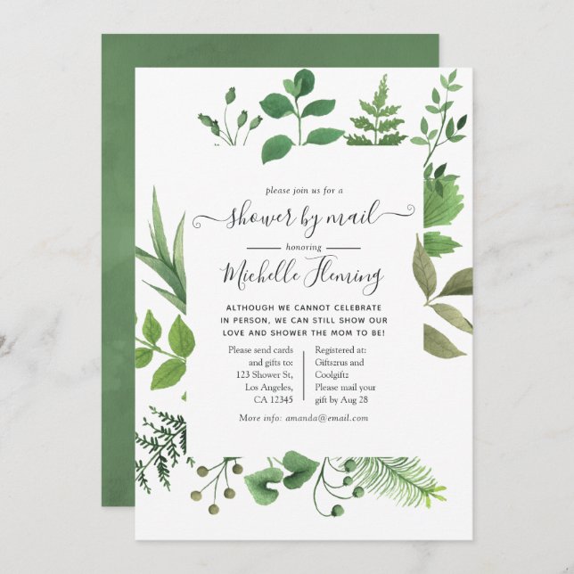 Woodland Forest Greenery Baby Shower by Mail Invitation (Front/Back)