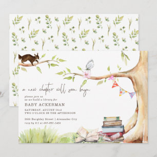 Woodland Forest Greenery   Build A Library Baby Invitation