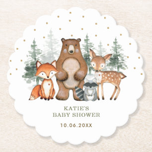 Woodland Forest Greenery Cake Topper Shower Favour Paper Coaster