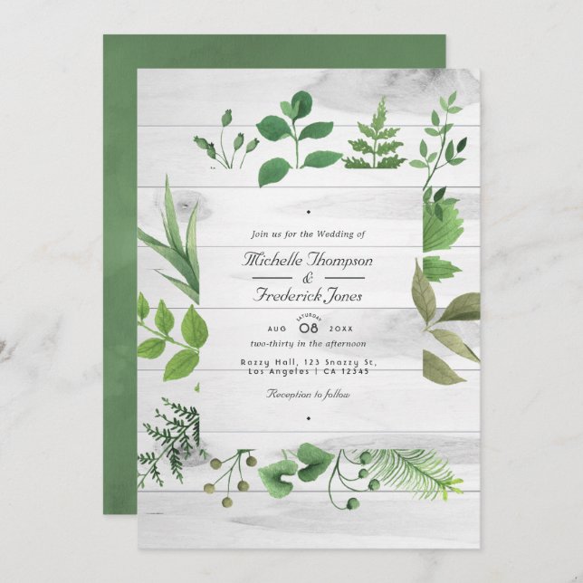 Woodland Forest Greenery QR Code Rustic Wedding Invitation (Front/Back)